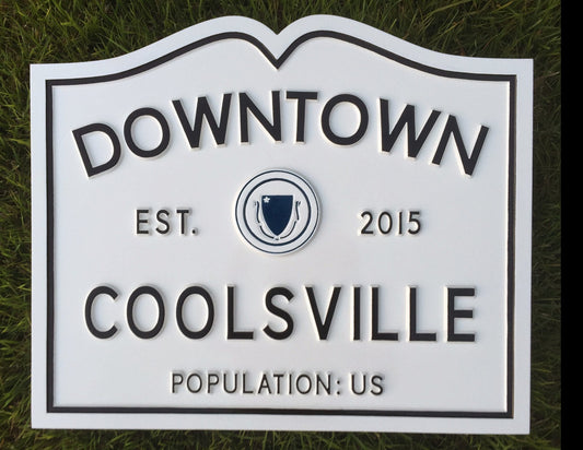 Personalized Entry Way Sign - Classic Massachusetts Shape  - City Limits Style (B65) - The Carving Company
