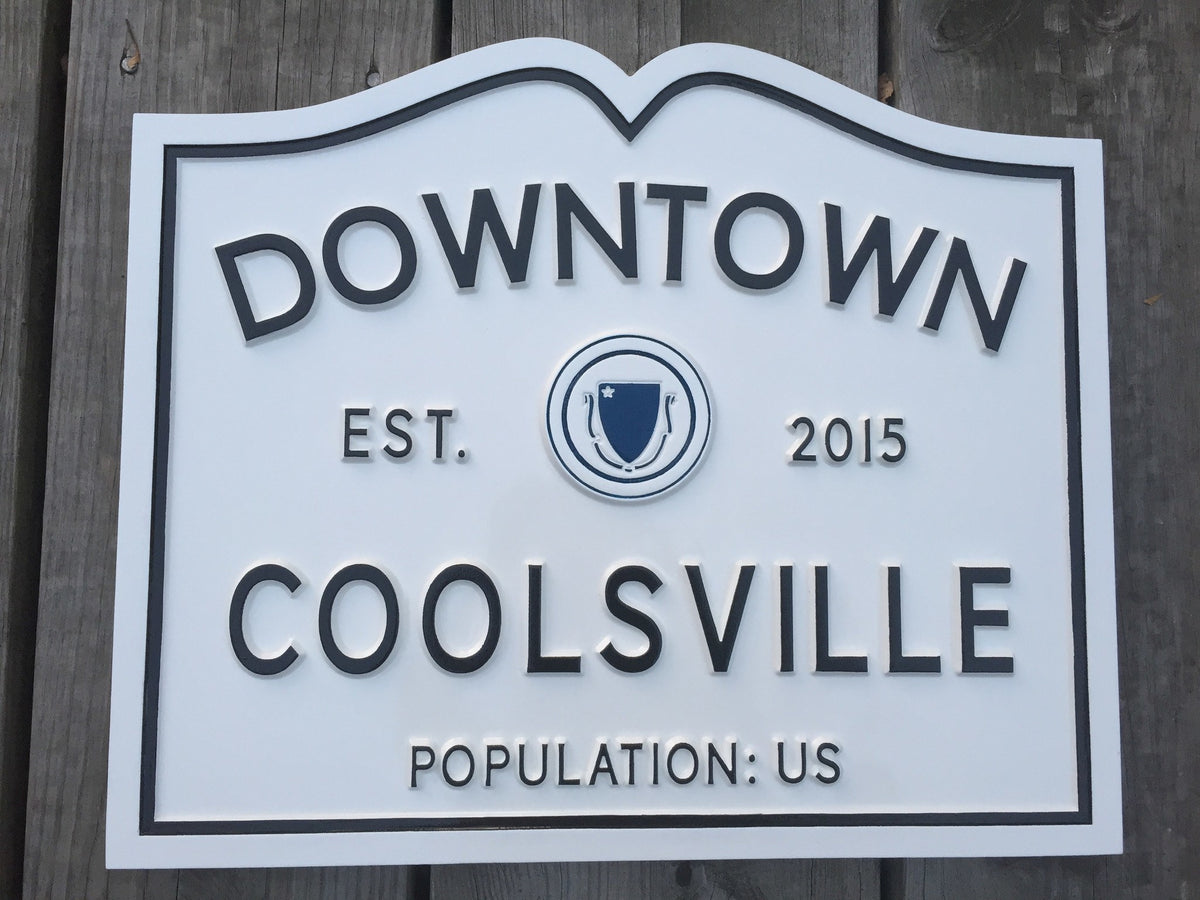Personalized Entry Way Sign - Classic Massachusetts Shape  - City Limits Style (B65) - The Carving Company