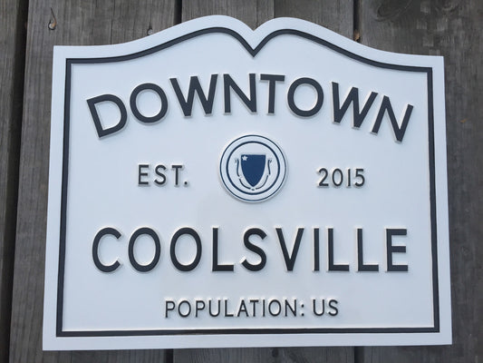 Personalized Entry Way Sign - Classic Massachusetts Shape  - City Limits Style (B65) - The Carving Company