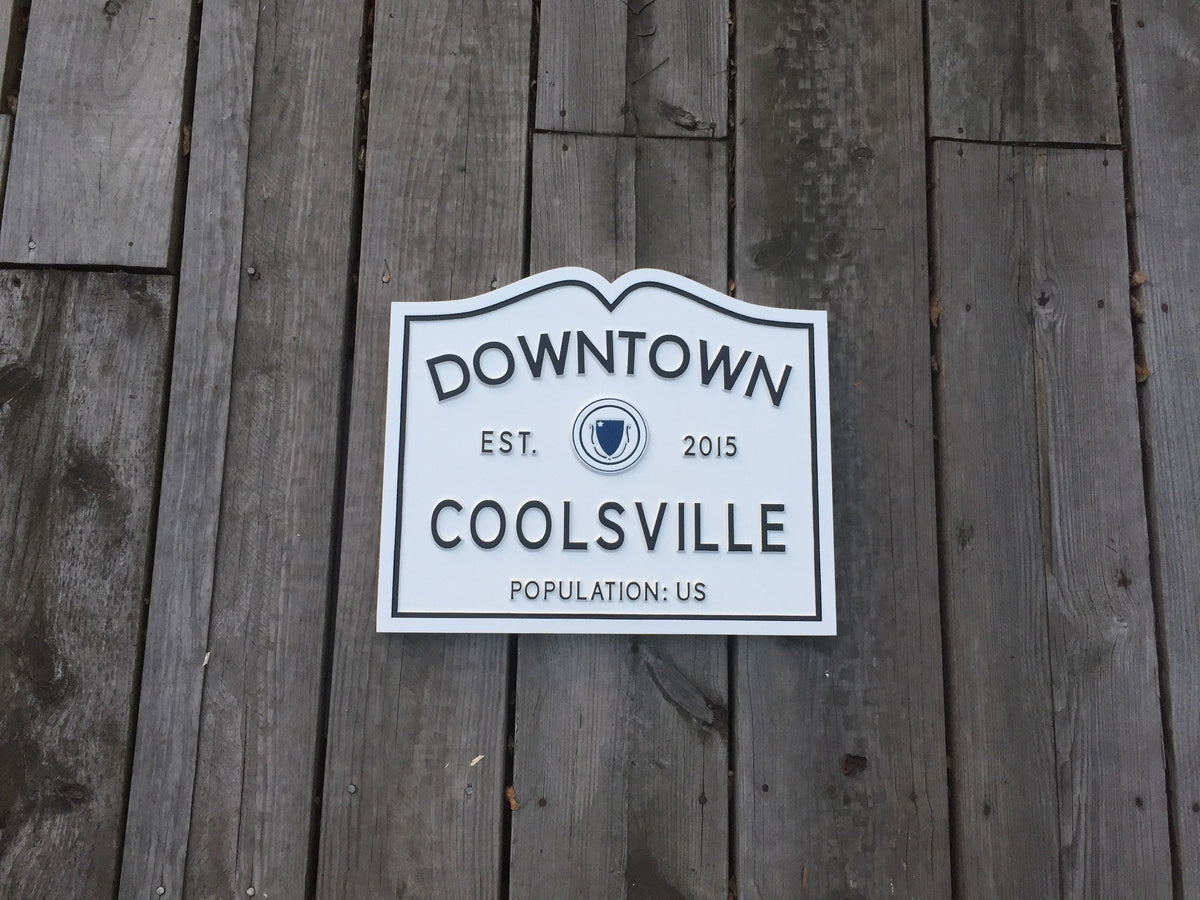 Personalized Entry Way Sign - Classic Massachusetts Shape  - City Limits Style (B65) - The Carving Company