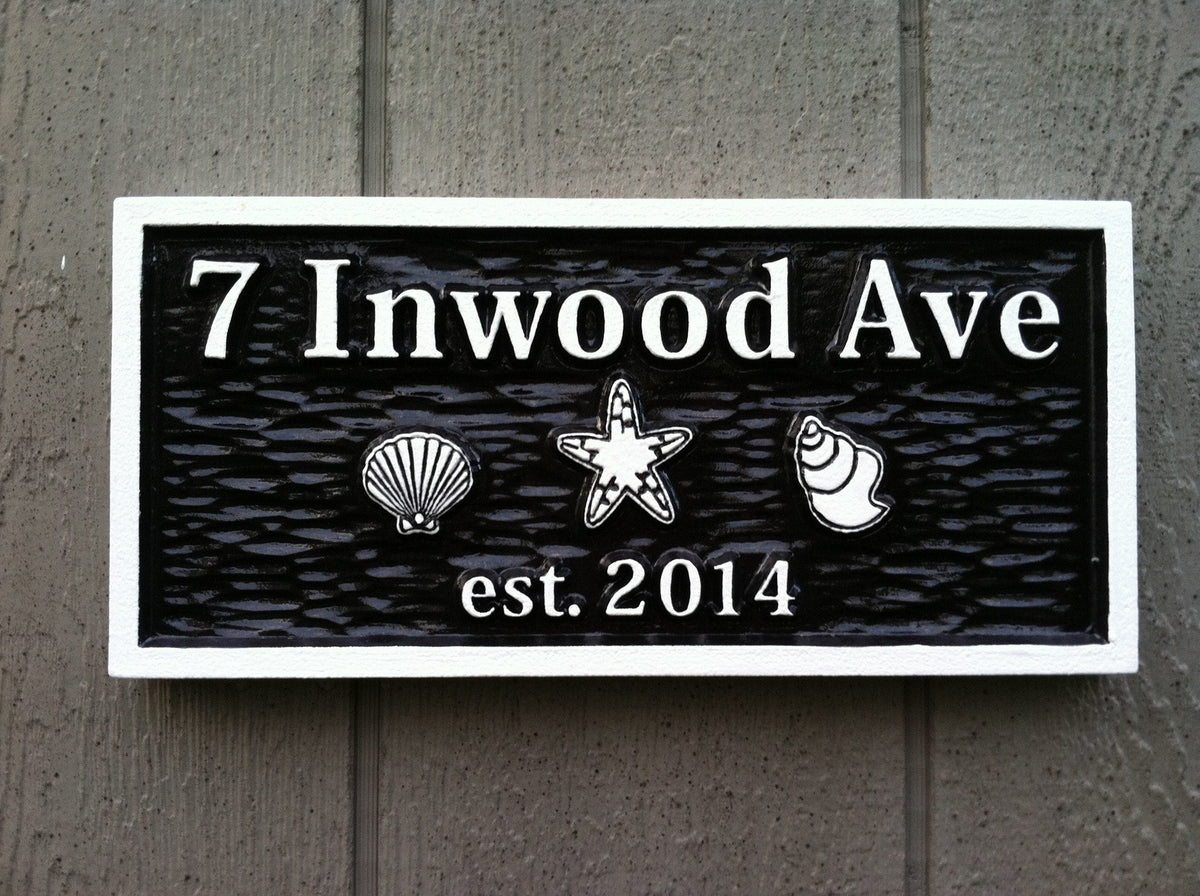 Carved Street Address plaque with beach theme (A22) - The Carving Company