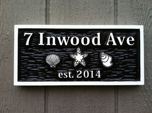 Carved Street Address plaque with beach theme (A22) - The Carving Company