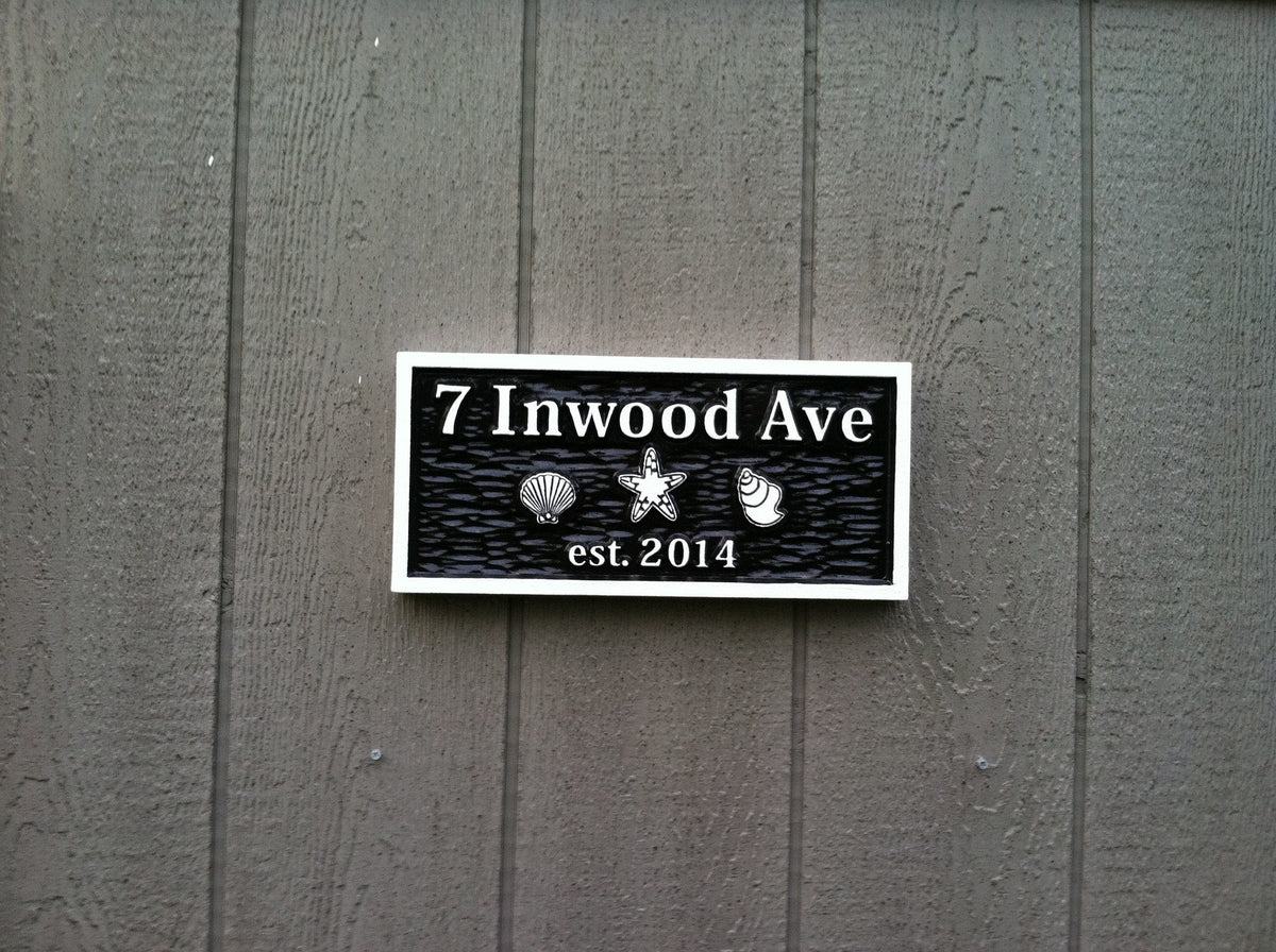 Carved Street Address plaque with beach theme (A22) - The Carving Company