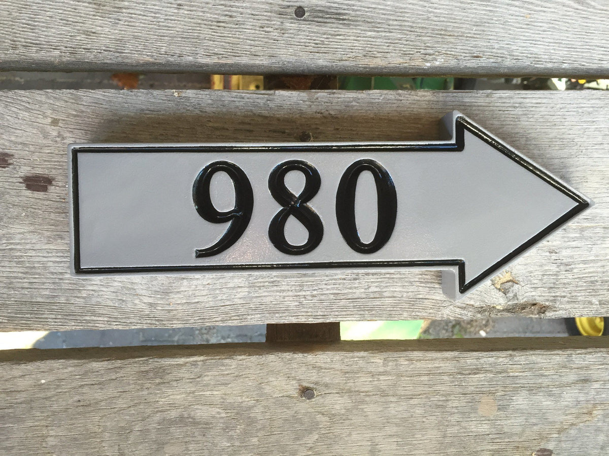 Arrow Shaped Office or House Number Sign Pointing Right or Left, Up or Down (B33) - The Carving Company