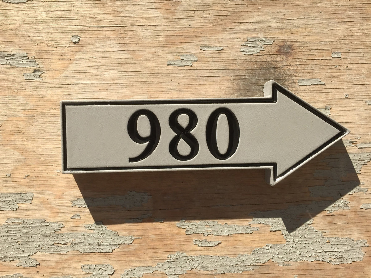 Arrow Shaped House Number Sign Pointing Right on pywood (A87)