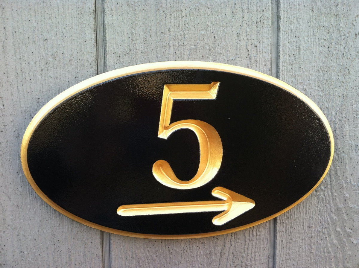 Custom Carved House Number - Street address Sign with arrow (A58) - The Carving Company