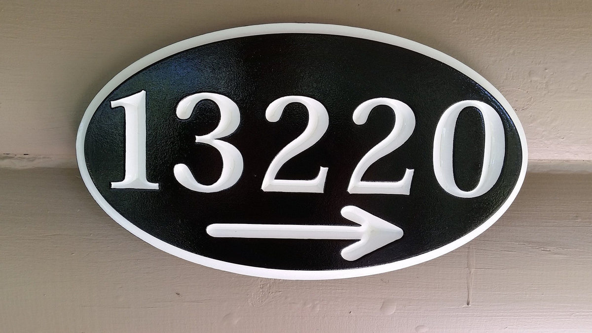 Custom Carved House Number - Street address Sign with arrow (A168) - The Carving Company