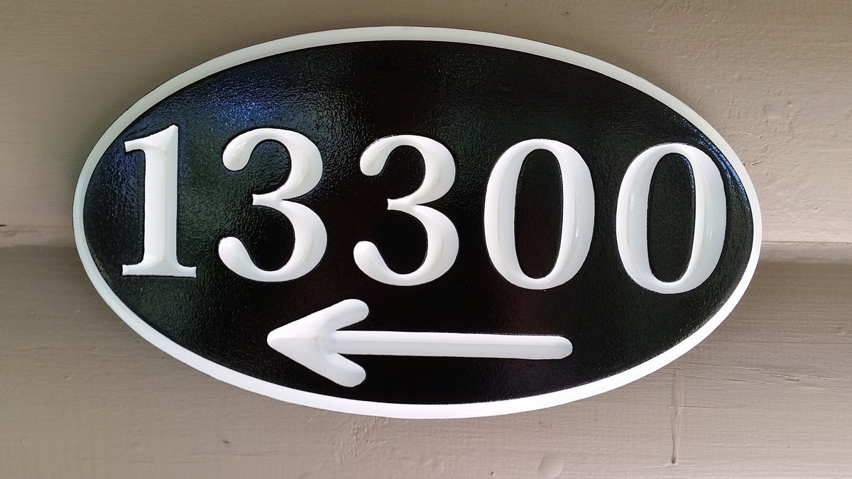 Custom Carved House Number - Street address Sign with arrow (A58) - The Carving Company