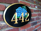 Custom Carved House number with Hydrangea flower (A23) - The Carving Company