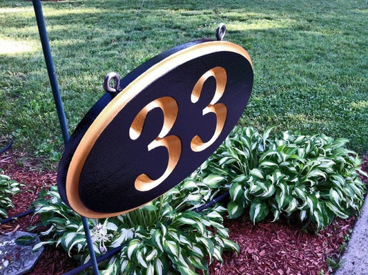 Personalized Carved House number Sign-up to 5 digits this sign - Oval (A29) - The Carving Company