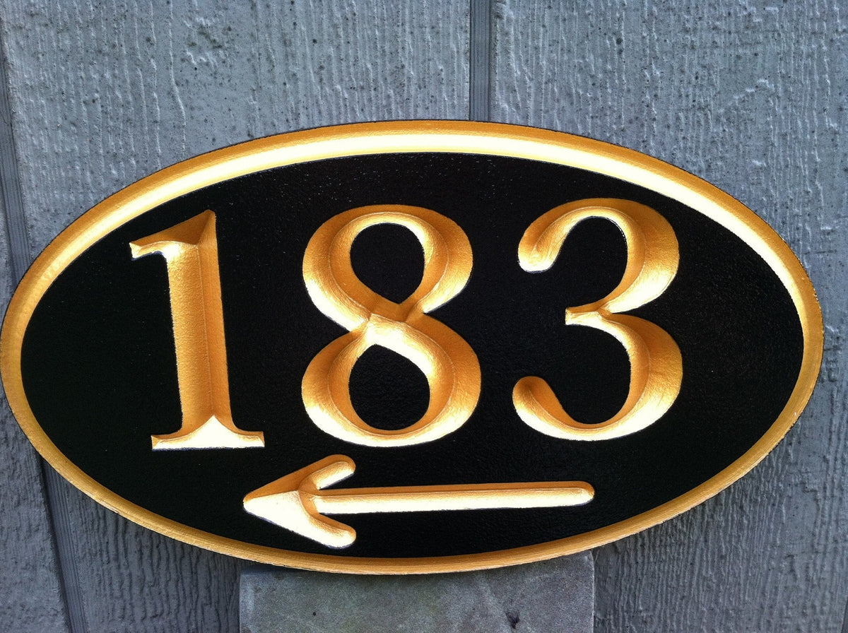 Custom Engraved House Number with arrow (A36) - The Carving Company