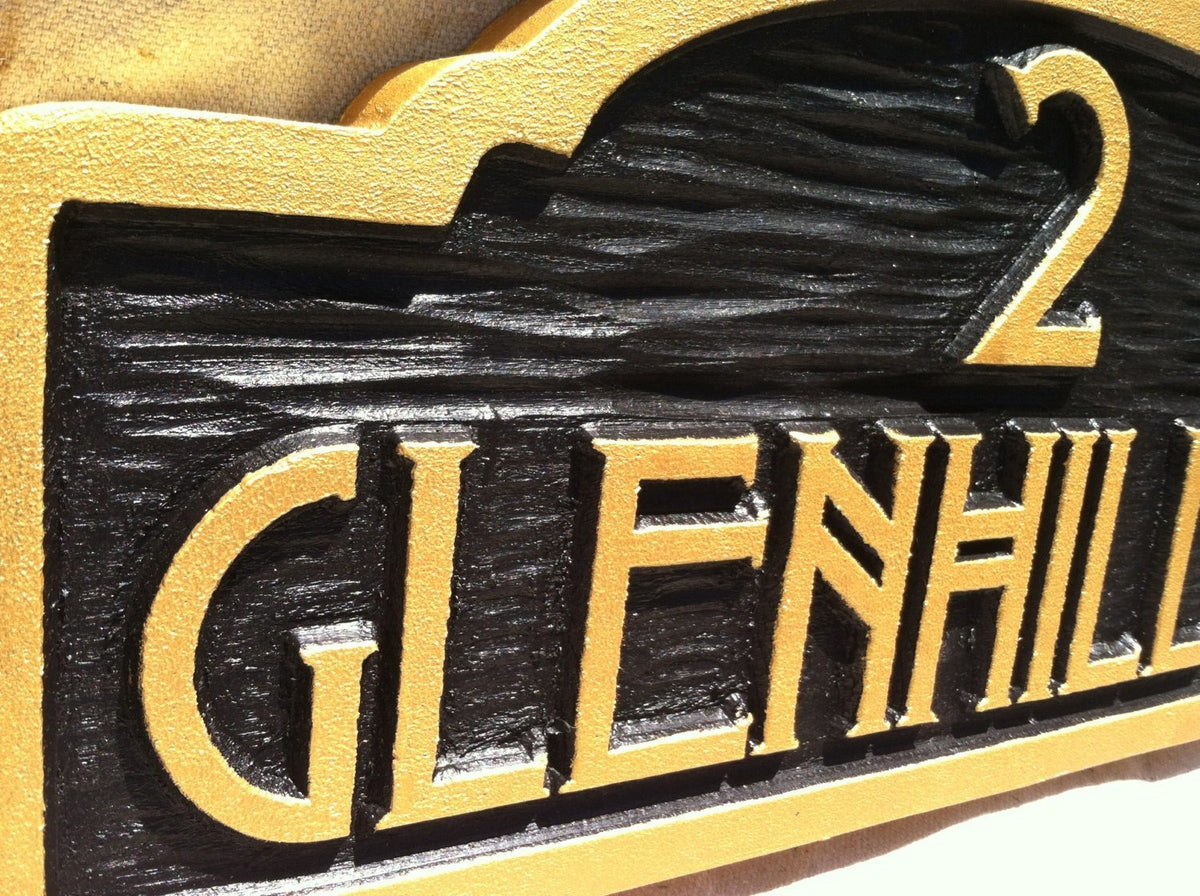 Customized House number sign with Street Address - Craftsman style (A1) - The Carving Company
