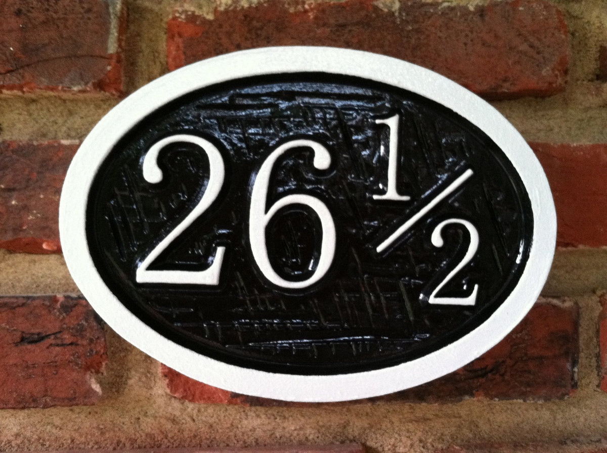 Customized Oval Street Number sign with 1/2 half number  (A26) - The Carving Company