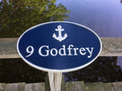 Nautical Street Address Marker  with anchor - Classic Oval (A79) - The Carving Company
