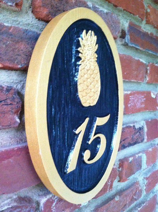 Custom Carved House Number with Pineapple Sign (A37) - The Carving Company