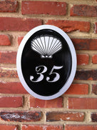 2 digit house number plaque with sea shell high contrast easy to read