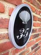 2 digit house number sign with sea shell black and silver easy to read