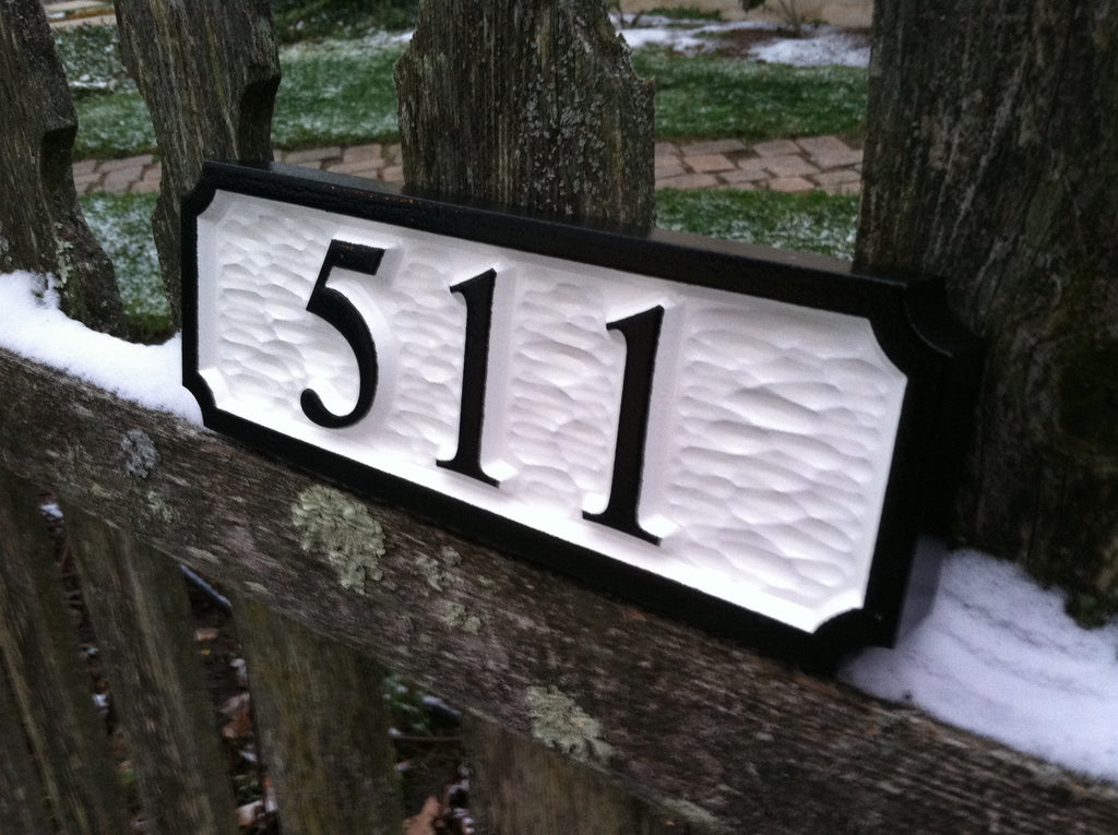3 digit high contrast black and white house number sign