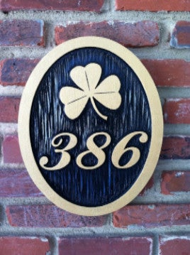 3 Digit Custom House Number with Shamrock or other image (A8) - The Carving Company
