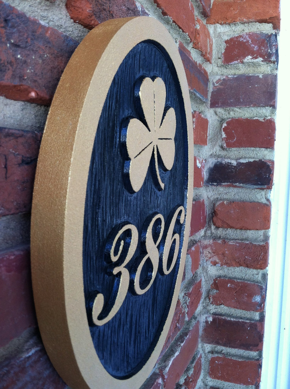 3 Digit Custom House Number with Shamrock or other image (A8) - The Carving Company
