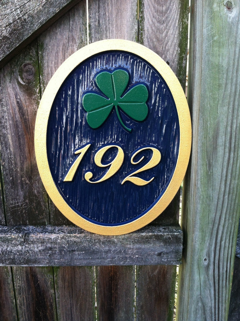 3 digit house number sign with green shamrock