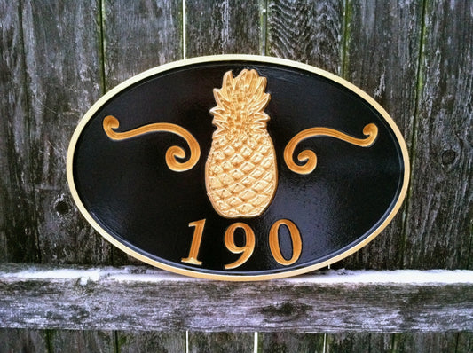 Custom Carved House number sign with Welcome pineapple - Custom Carved (A68) - The Carving Company