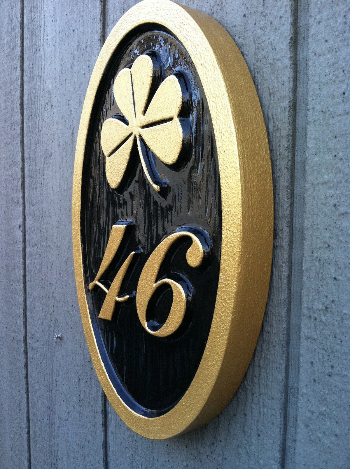 House Number Weatherproof Custom Carved Sign with shamrock or other image - Oval (A6) - The Carving Company