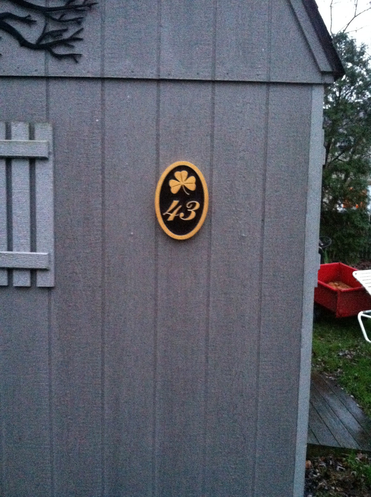 House Number Weatherproof Custom Carved Sign with shamrock or other image - Oval (A6) - The Carving Company