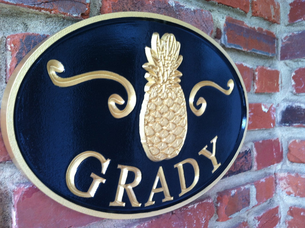 Family Entrance Welcome Sign with Pineapple - Personalized (LN18) - The Carving Company