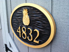 4 digit colonial vintage house number sign with pineapple relief carved