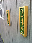 3 digit vertical house number signs green and gold