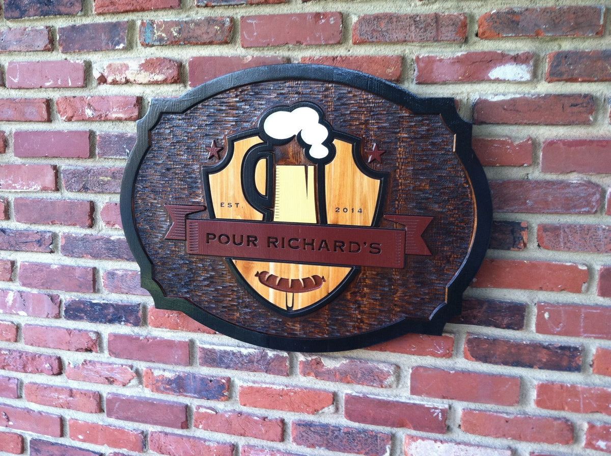 Custom Carved Bar-Pub-Tavern Sign - Cedar Stained and Painted (BP30) - The Carving Company