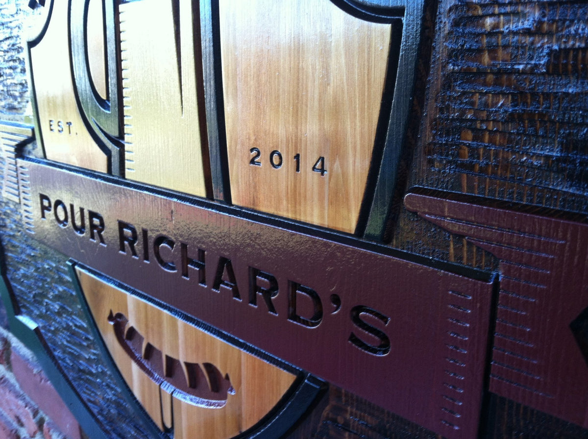 Custom Carved Bar-Pub-Tavern Sign - Cedar Stained and Painted (BP30) - The Carving Company