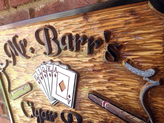 Custom Carved Cedar Cigar Room and Casino Sign (BP16) - The Carving Company