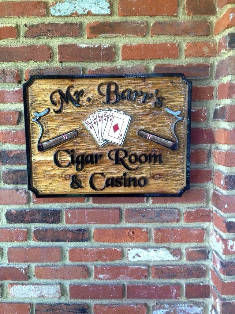 Custom Carved Cedar Cigar Room and Casino Sign (BP16) - The Carving Company