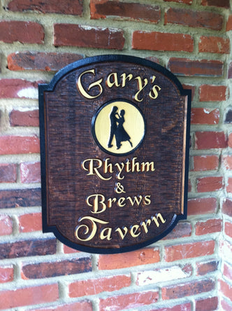 Custom Carved Pub Sign - Personalized Bar Sign with dancers - (BP28) - The Carving Company