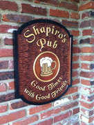 Custom Carved Cedar Pub Sign with Custom Image and tag line (BP26) - The Carving Company
