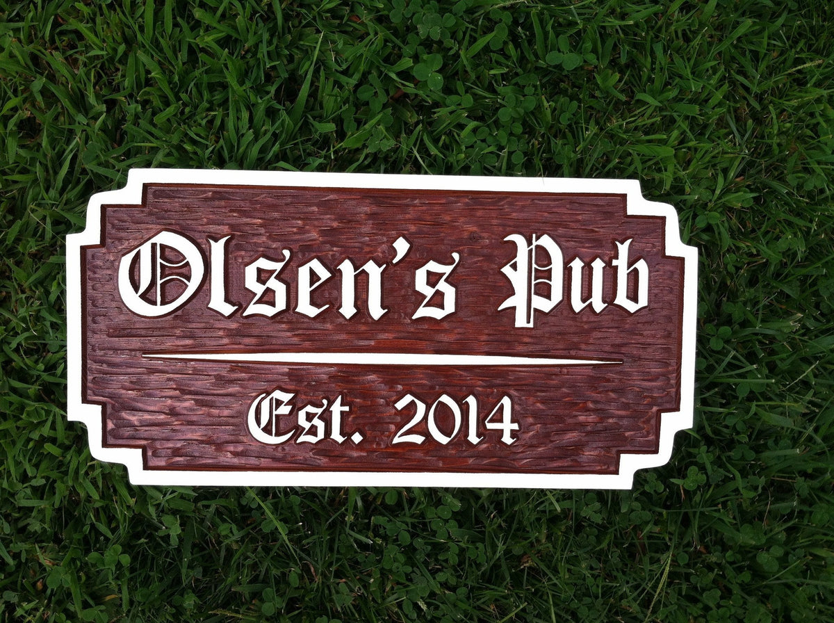 Personalized Old English Bar Sign with Est. Date (BP36) - The Carving Company