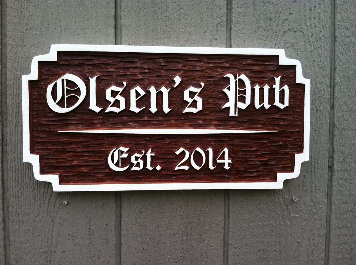 Personalized Old English Bar / Pub Sign - Custom Carved Cedar Wood Signs (BP22) - The Carving Company
