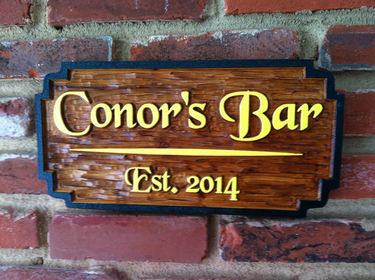 Personalized Cedar Bar Sign with Est. Date (BP11) - The Carving Company