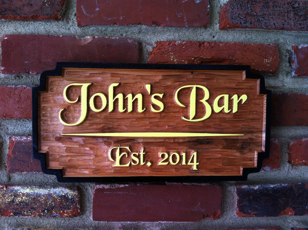 Personalized Cedar Bar Sign with Est. Date (BP11) - The Carving Company