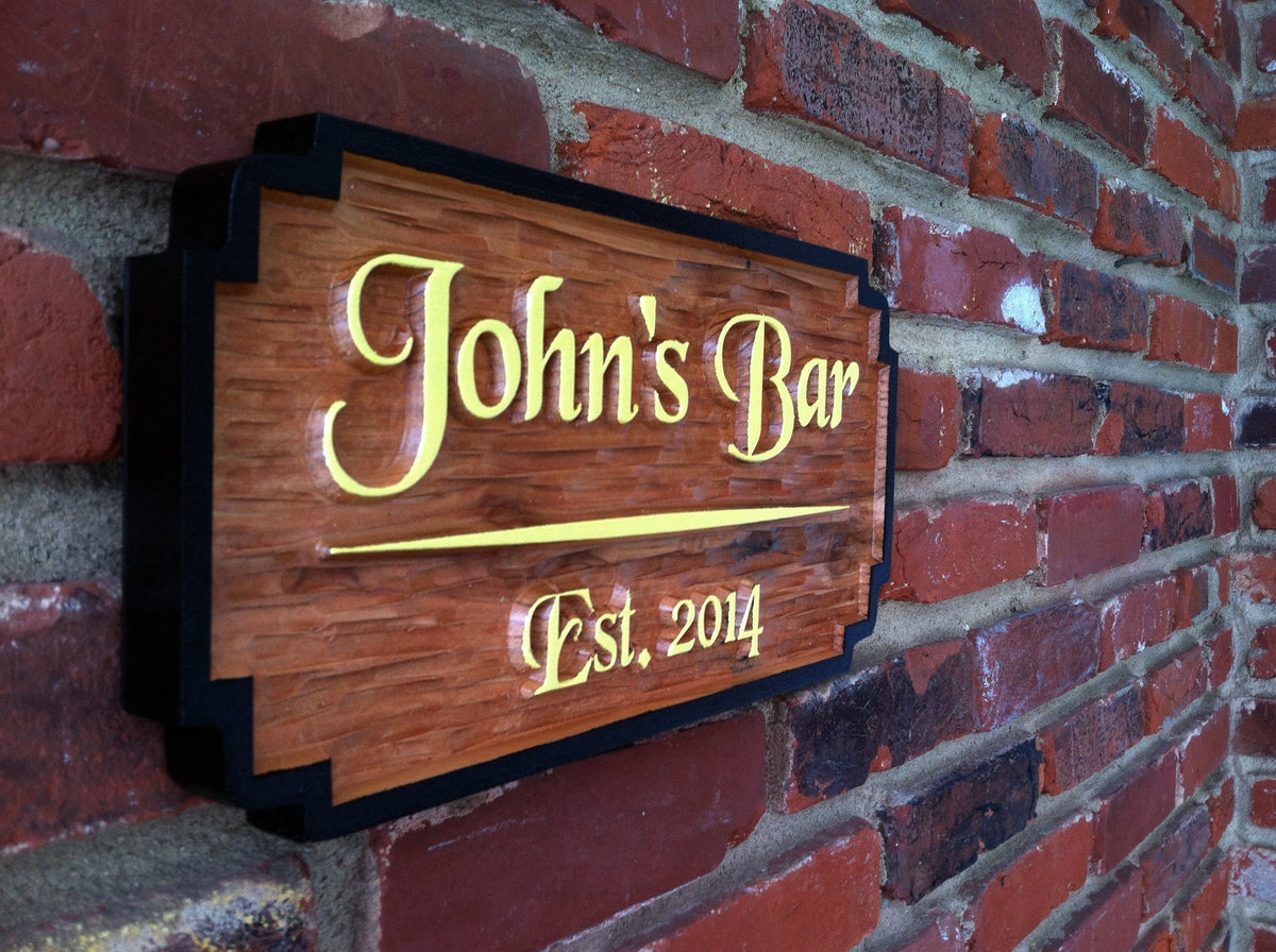Personalized Cedar Bar Sign with Est. Date (BP11) - The Carving Company