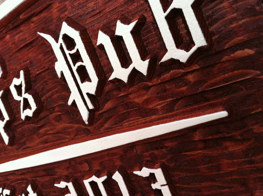 Old English Pub Sign - Custom Carved Cedar Sign (BP6) - The Carving Company