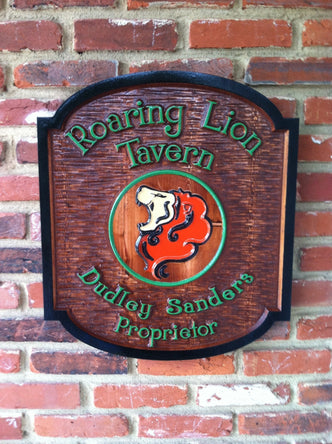 Custom Tavern Carved Wood Sign with Lion image or logo (BP15) - The Carving Company
