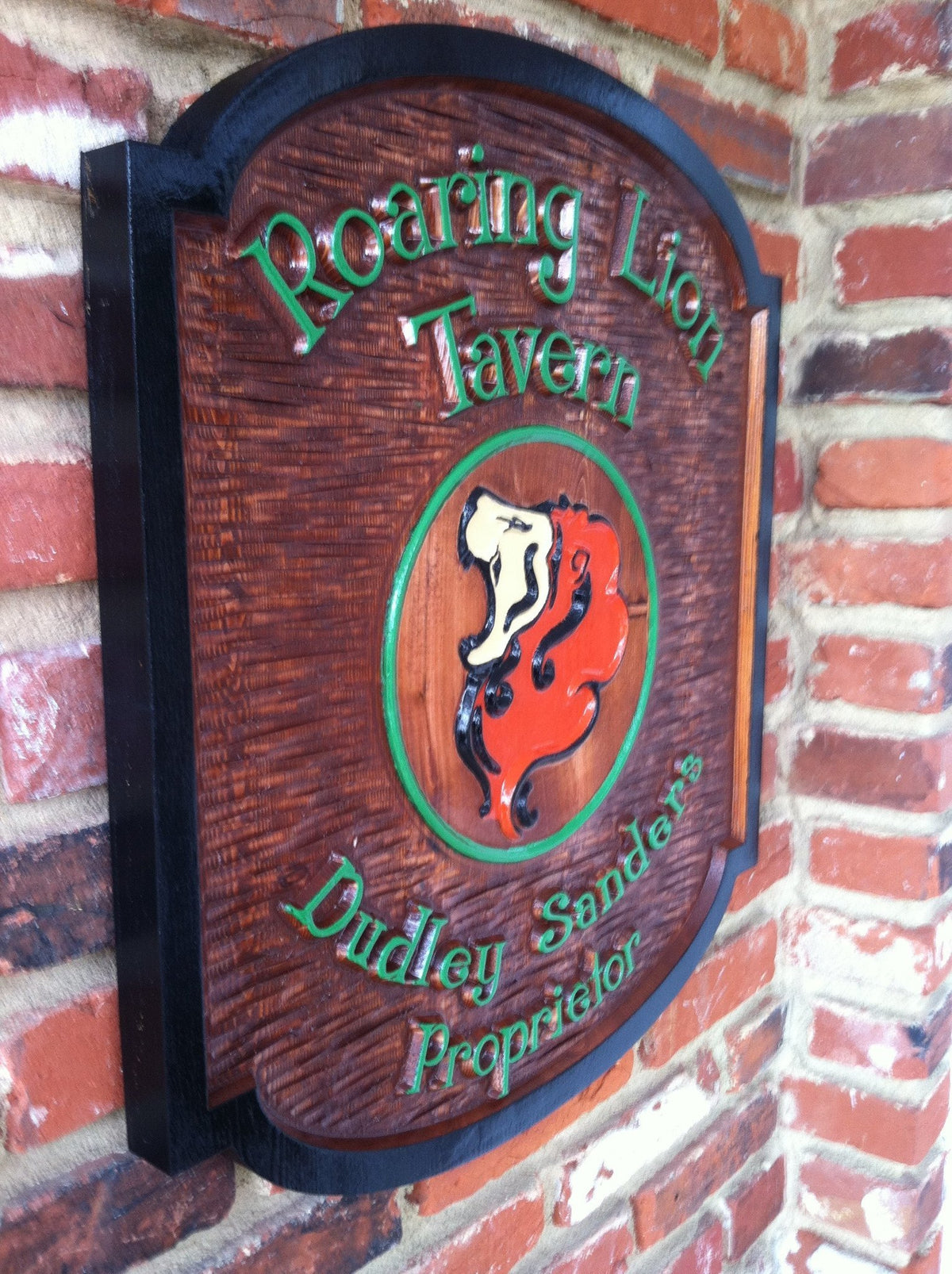 Custom Tavern Carved Wood Sign with Lion image or logo (BP15) - The Carving Company