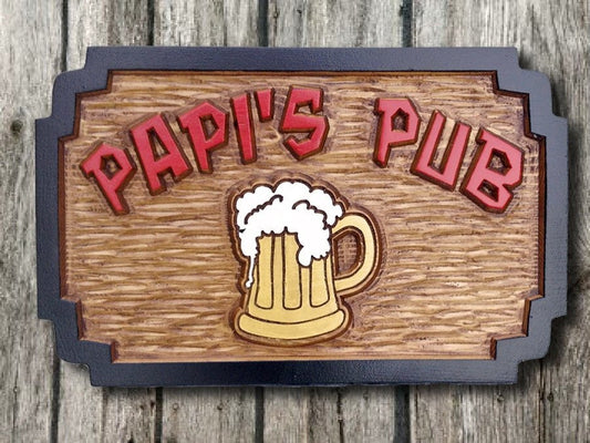 Personalized Carved Cedar Bar or Pub Sign with Beer Stein (BP8) - The Carving Company