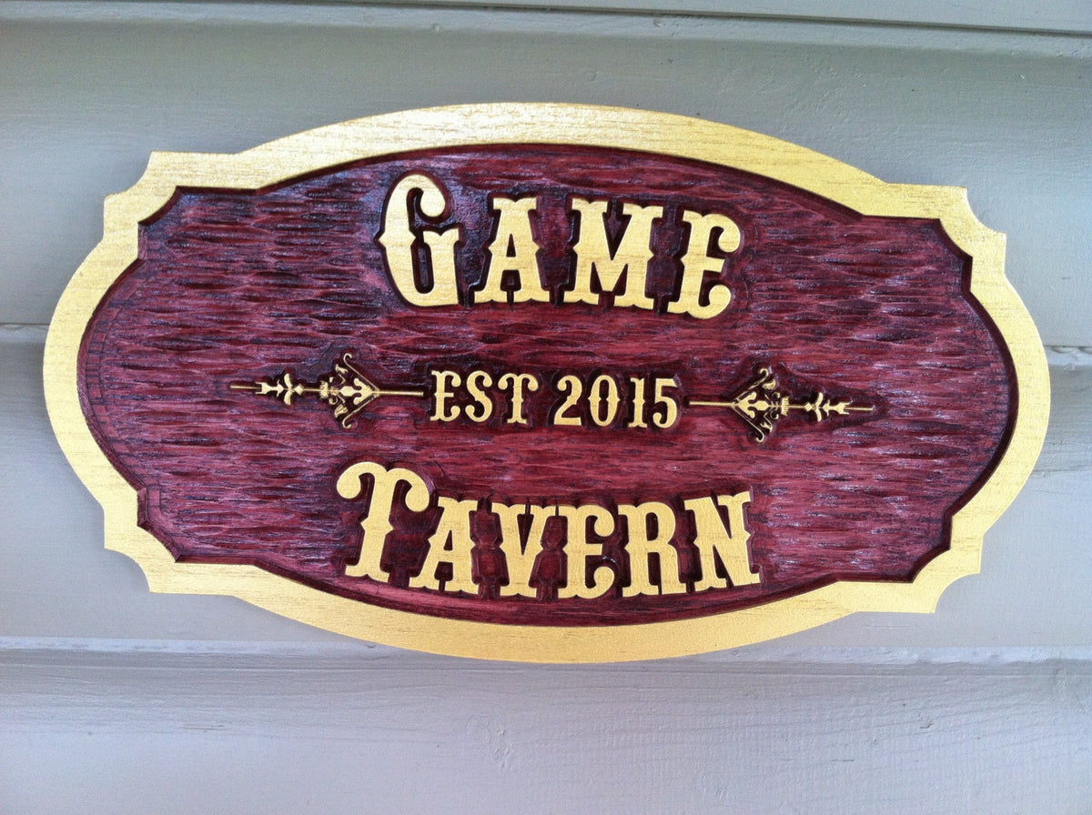 Customized Carved Oak Tavern Sign with est date (BP38) - The Carving Company