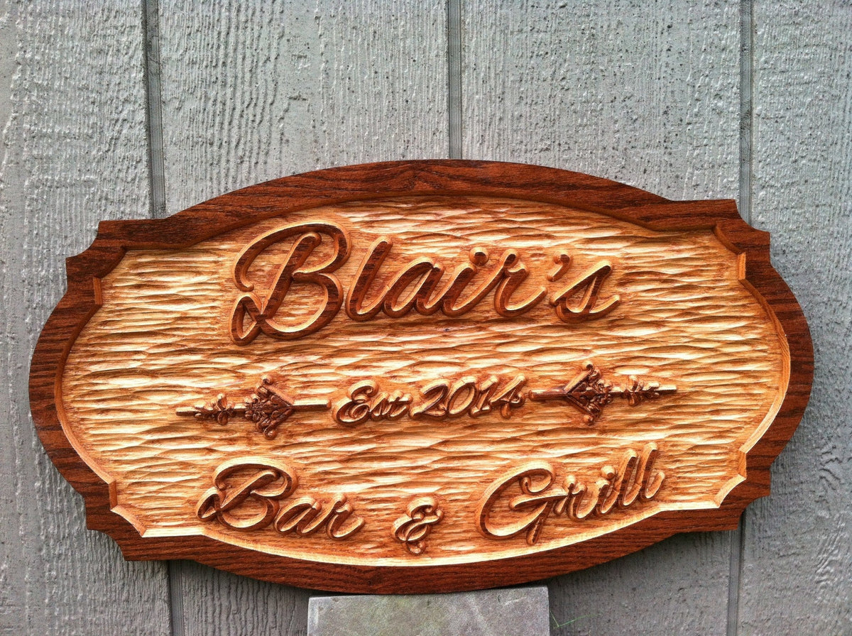 Customized Carved Oak Tavern Sign with est date (BP38) - The Carving Company