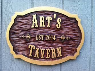 Carved oak bar sign stain personalized with name and established date