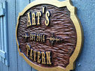 Carved oak bar sign stain personalized with name and established date side view